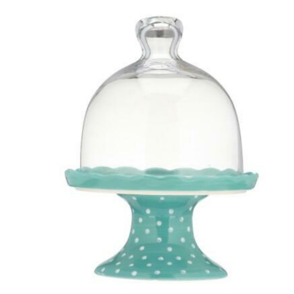 🌺🧁 New Pioneer Woman Flea Market Ceramic Cupcake Stand Glass Dome Lid - Picture 4 of 7